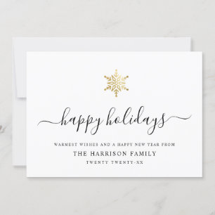 Cartes Pour Fêtes Annuelles Élégant Script moderne Gold Snowflake Simple