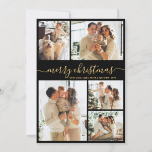 Cartes Pour Fêtes Annuelles Élégant script noir et or 5 Photo Noël