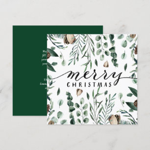 Cartes Pour Fêtes Annuelles Élégant script noir Magnolia Eucalyptus Verdure