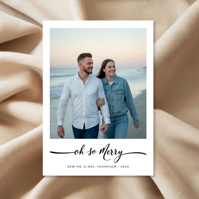 Cartes Pour Fêtes Annuelles Élégant Script Oh So Joyeux Noël Beach Photo (Créateur téléchargé)