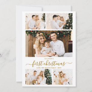 Cartes Pour Fêtes Annuelles Élégant Script Or Baby's First Noël 5 Photo