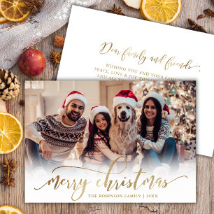Cartes Pour Fêtes Annuelles Élégant Script Or Écriture Unique Photo Noël