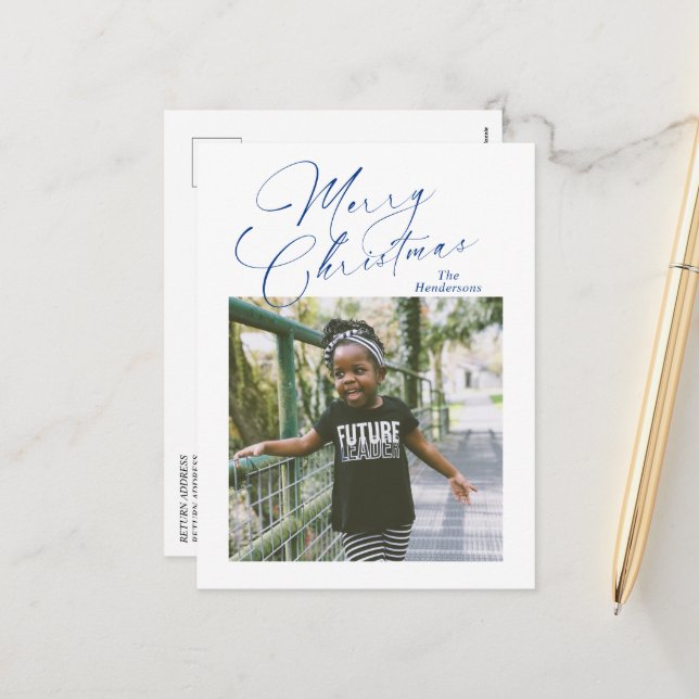 Cartes Pour Fêtes Annuelles Élégant script photo Joyeux Noël (Devant/Arrière en situation)