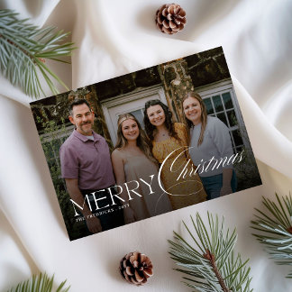Cartes Pour Fêtes Annuelles Élégant Script Photo Joyeux Noël Carreaux