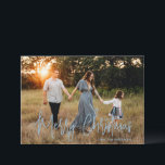 Cartes Pour Fêtes Annuelles Élégant script photo moderne Noël<br><div class="desc">Carte de Noël photo moderne avec un design simple et minimal avec l'accueil "Joyeux Noël" dans un élégant script bleu poussiéreux avec votre nom de famille. Le dos a un collage photo composé de six photos carrés.</div>