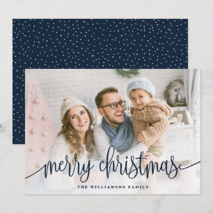 Cartes Pour Fêtes Annuelles Élégant Script photo pleine Joyeux Noël Marine