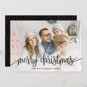 Cartes Pour Fêtes Annuelles Élégant Script photo pleine Joyeux Noël noir