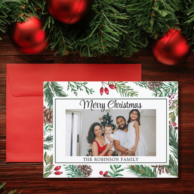 Cartes Pour Fêtes Annuelles Élégant script photo Rouge Joyeux Noël (Créateur téléchargé)