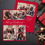Cartes Pour Fêtes Annuelles Élégant Script Red 5 Photo Collage Noël<br><div class="desc">Moderne Simple Élégante Calligraphie Rouge 5 Photo Collage Joyeux Script de Noël Carte de vacances. VEUILLEZ NOTER QUE CES CARTES DE TAILLE 6, 5" X 8, 75" SONT PLUS GRANDES QUE LA MOYENNE, EN RAISON DE LA TAILLE PLUS GRANDE DE LA CARTE, IL EST PRESQUE CERTAIN QUE LES COÛTS POSTAGE...</div>