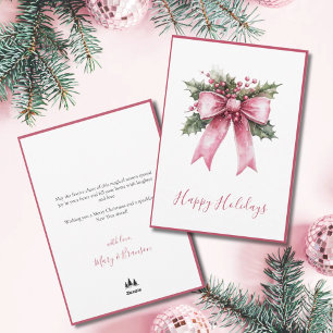 Cartes Pour Fêtes Annuelles Élégant Script Rose Aquarelle Noël Non Photo
