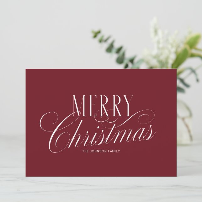 Cartes Pour Fêtes Annuelles Élégant script rouge joyeux Noël (Debout devant)