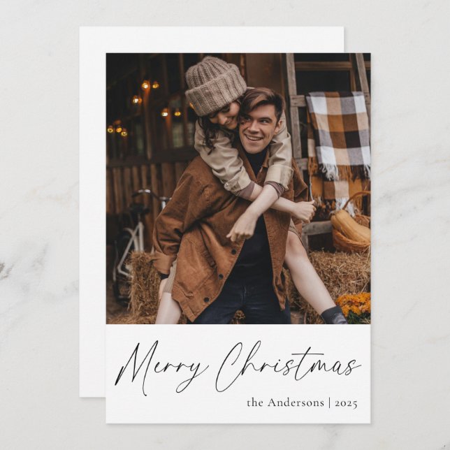 Cartes Pour Fêtes Annuelles Élégant Script tendance Couple Photo Joyeux Noël (Devant / Derrière)