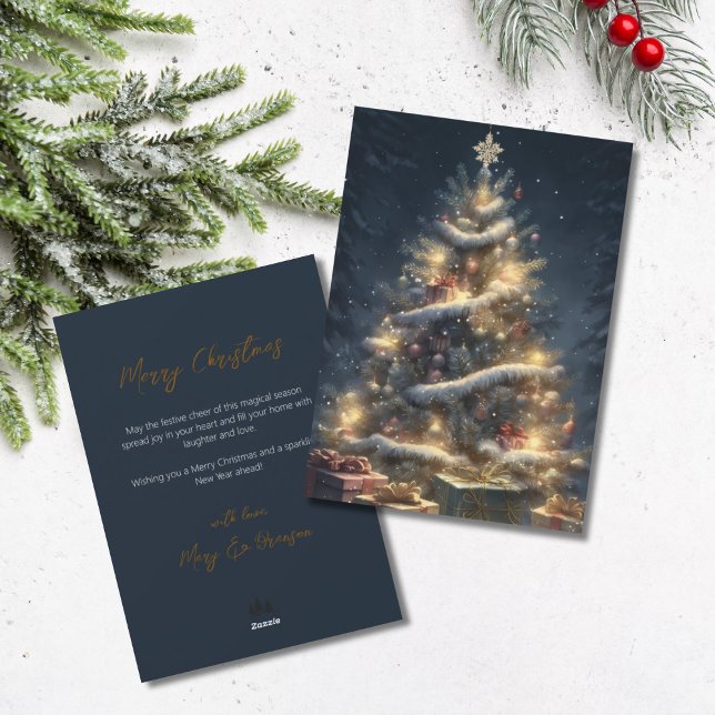 Cartes Pour Fêtes Annuelles Elegant Script Tree Non Photo Snowy Christmas (Winter Christmas Tree with Presents)