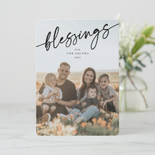 Cartes Pour Fêtes Annuelles Élégant script typographique noir "Bénédictions"