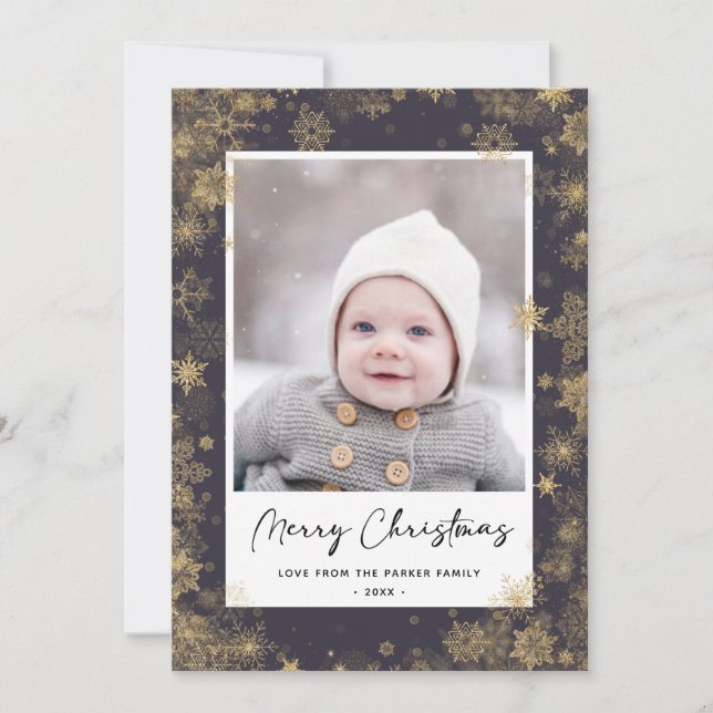 Cartes Pour Fêtes Annuelles Élégant script vert moderne Snowflakes Bokeh (Devant)