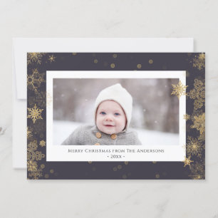 Cartes Pour Fêtes Annuelles Élégant script vert moderne Snowflakes Bokeh