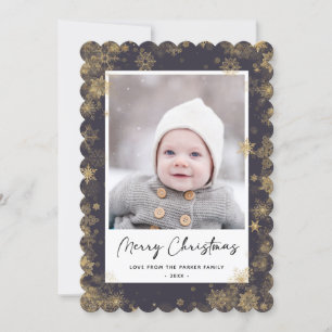 Cartes Pour Fêtes Annuelles Élégant script vert moderne Snowflakes Bokeh