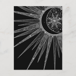 Cartes Pour Fêtes Annuelles Elégant Silver Sun Moon Mandala Black Design