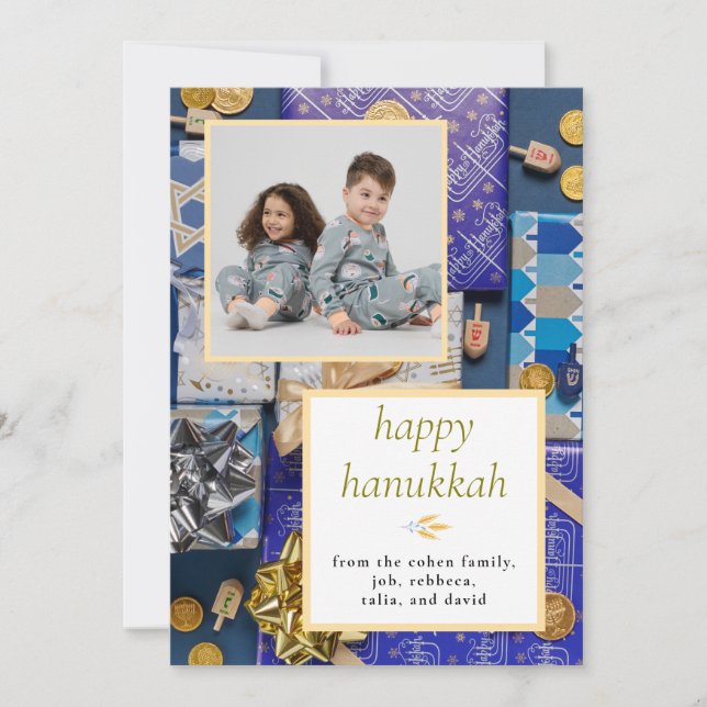 Cartes Pour Fêtes Annuelles Elegant Simple Happy Hanukkah Family 1 Photo (Devant)