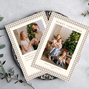 Cartes Pour Fêtes Annuelles Élégant Simple Neutre Carreaux 2 Photo Noël