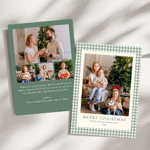 Cartes Pour Fêtes Annuelles Élégant Simple Vert Sauge à Carreaux 5 photos Noël