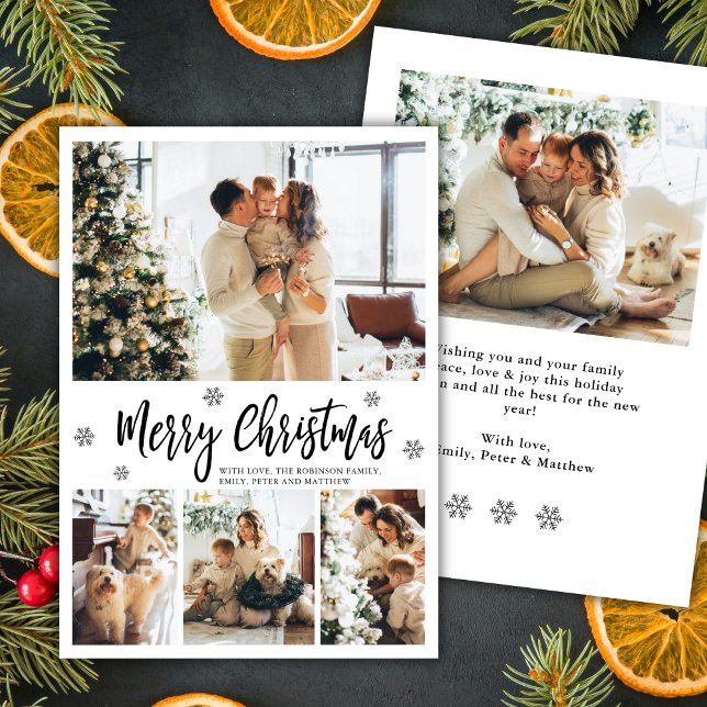 Cartes Pour Fêtes Annuelles Elegant Snowflake 4 Photo Collage Christmas (Créateur téléchargé)