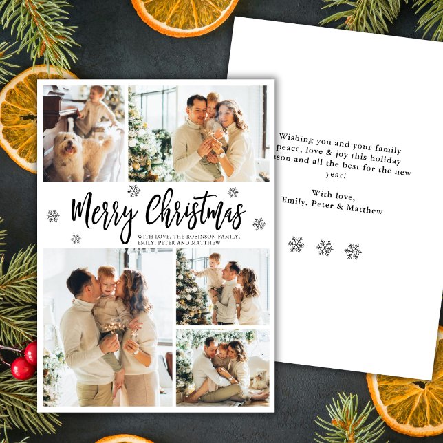 Cartes Pour Fêtes Annuelles Elegant Snowflake 5 Photo Collage Christmas    (Créateur téléchargé)