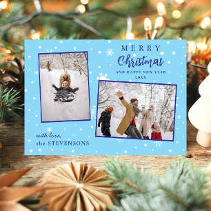 Cartes Pour Fêtes Annuelles Élégant Snowflakes 2 Photo Bleu Joyeux Noël