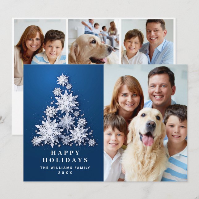 Cartes Pour Fêtes Annuelles Élégant Snowflakes Christmas Tree 4 Photo (Devant / Derrière)