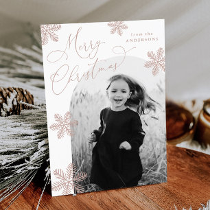 Cartes Pour Fêtes Annuelles Élégant Snowflakes Dusty Rose 2 Photo