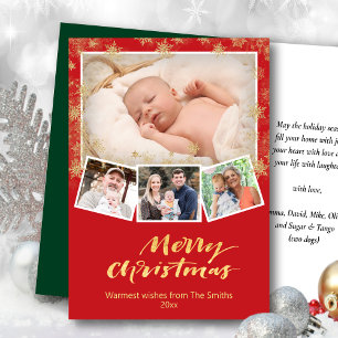 Cartes Pour Fêtes Annuelles Élégant Snowflakes Gold Script Modern Red Festive