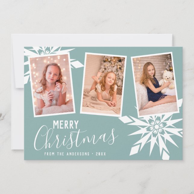 Cartes Pour Fêtes Annuelles Élégant Snowflakes Joyeux Noël Photo personnalisée (Devant)