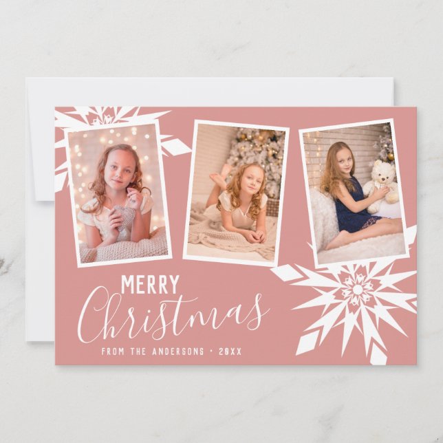 Cartes Pour Fêtes Annuelles Élégant Snowflakes Joyeux Noël Photo personnalisée (Devant)