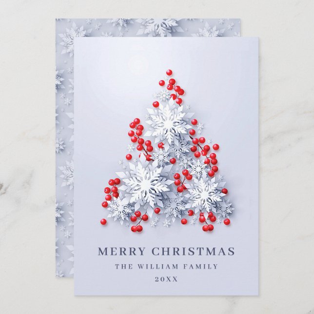 Cartes Pour Fêtes Annuelles Élégant Snowflakes Noël Arbre Salutation (Devant / Derrière)