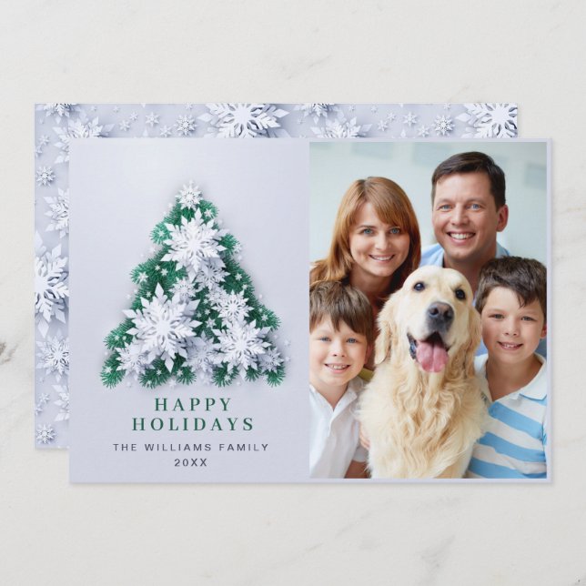 Cartes Pour Fêtes Annuelles Élégant Snowflakes Noël Salutation PHOTO (Devant / Derrière)