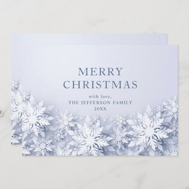 Cartes Pour Fêtes Annuelles Élégant Snowflakes Salutation de Noël (Devant / Derrière)