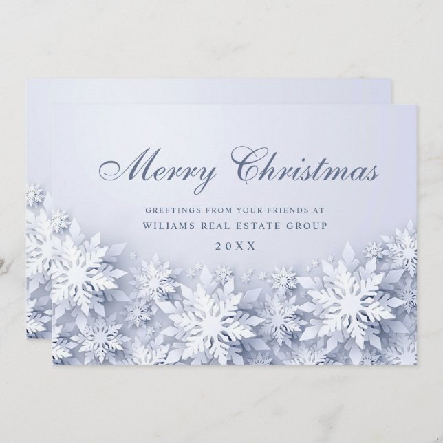 Cartes Pour Fêtes Annuelles Élégant Snowflakes Salutation de Noël d'entreprise (Devant / Derrière)