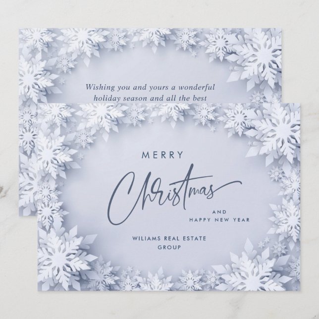 Cartes Pour Fêtes Annuelles Élégant Snowflakes Salutation de Noël d'entreprise (Devant / Derrière)