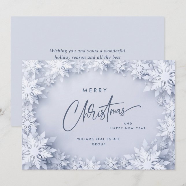 Cartes Pour Fêtes Annuelles Élégant Snowflakes Salutation de Noël d'entreprise (Devant / Derrière)