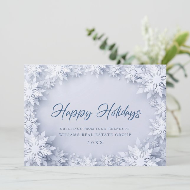 Cartes Pour Fêtes Annuelles Élégant Snowflakes Salutation de Noël d'entreprise (Debout devant)
