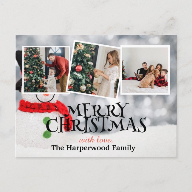 Cartes Pour Fêtes Annuelles Elégant Snowman Joy Christmas Family Photo Collage (Devant)