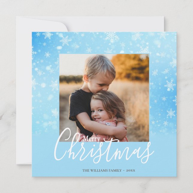 Cartes Pour Fêtes Annuelles Elégant Snowy Blue Joyeux Noël Photo (Devant)
