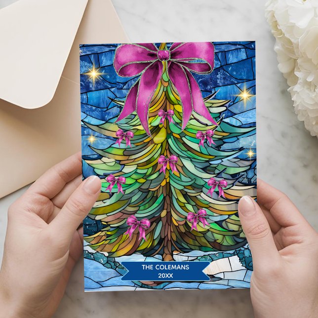 Cartes Pour Fêtes Annuelles Elegant stained glass coquette bow Christmas tree  (Créateur téléchargé)