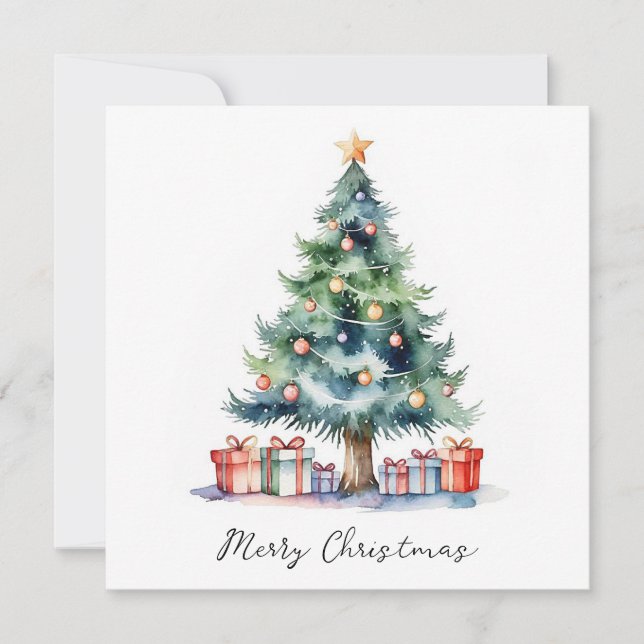 Cartes Pour Fêtes Annuelles Elégant stylé rustique Aquarelle Arbre de Noël (Devant)