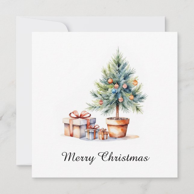 Cartes Pour Fêtes Annuelles Elégant stylé rustique Aquarelle Arbre de Noël (Devant)