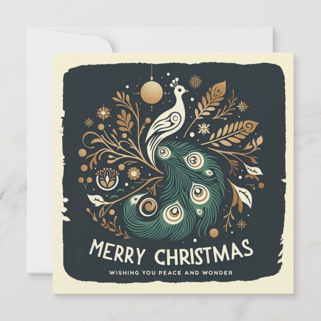 Cartes Pour Fêtes Annuelles Elégant Stylisé Peacock Joyeux Noël (Devant)