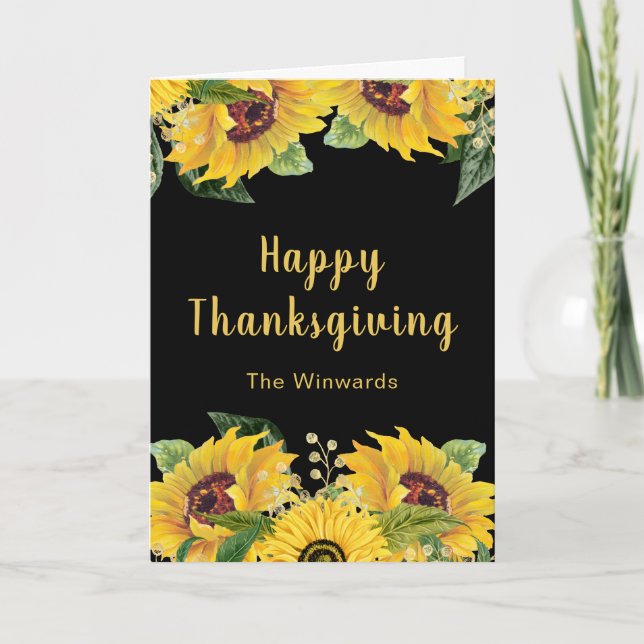 Cartes Pour Fêtes Annuelles Elegant Sunflowers and Foliage Thanksgiving Party (Devant)