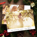 Cartes Pour Fêtes Annuelles Élégant texte noir | MERRY CHRISTMAS Photo Collage<br><div class="desc">SOUHAITEZ VOTRE FAMILLE,  AMIS A JOYEUSE CHRISTMAS Photo Collage HAPPY Holiday Card. Cette carte branchée comprend 3 familles de photos à l'arrière avec une grande photo à l'avant avec du texte personnalisé à l'avant et à l'arrière.</div>
