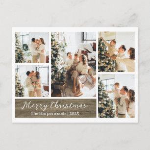 Cartes Pour Fêtes Annuelles Élégant texte script Bois Texture 5 Photo Noël