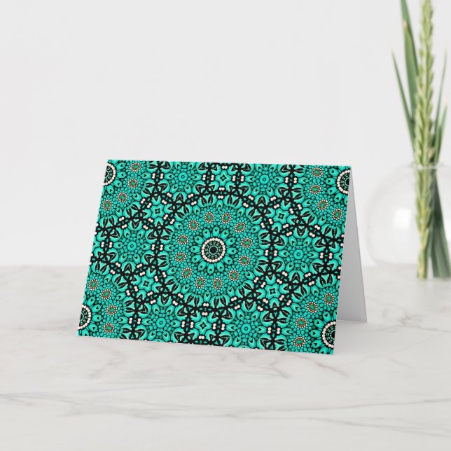 Cartes Pour Fêtes Annuelles Elegant Turquoise_Gold & Black Mandala Blank Note  (Devant)